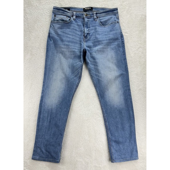 Revtown Jeans Mens 36x30 Blue Denim Sharp Slim Straight Stretch Whiskering Light - Picture 1 of 16